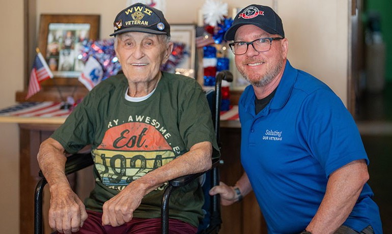 Army veteran and HOV patient Julius Schiavo with Salutes volunteer Craig Artrip, also an Army veteran